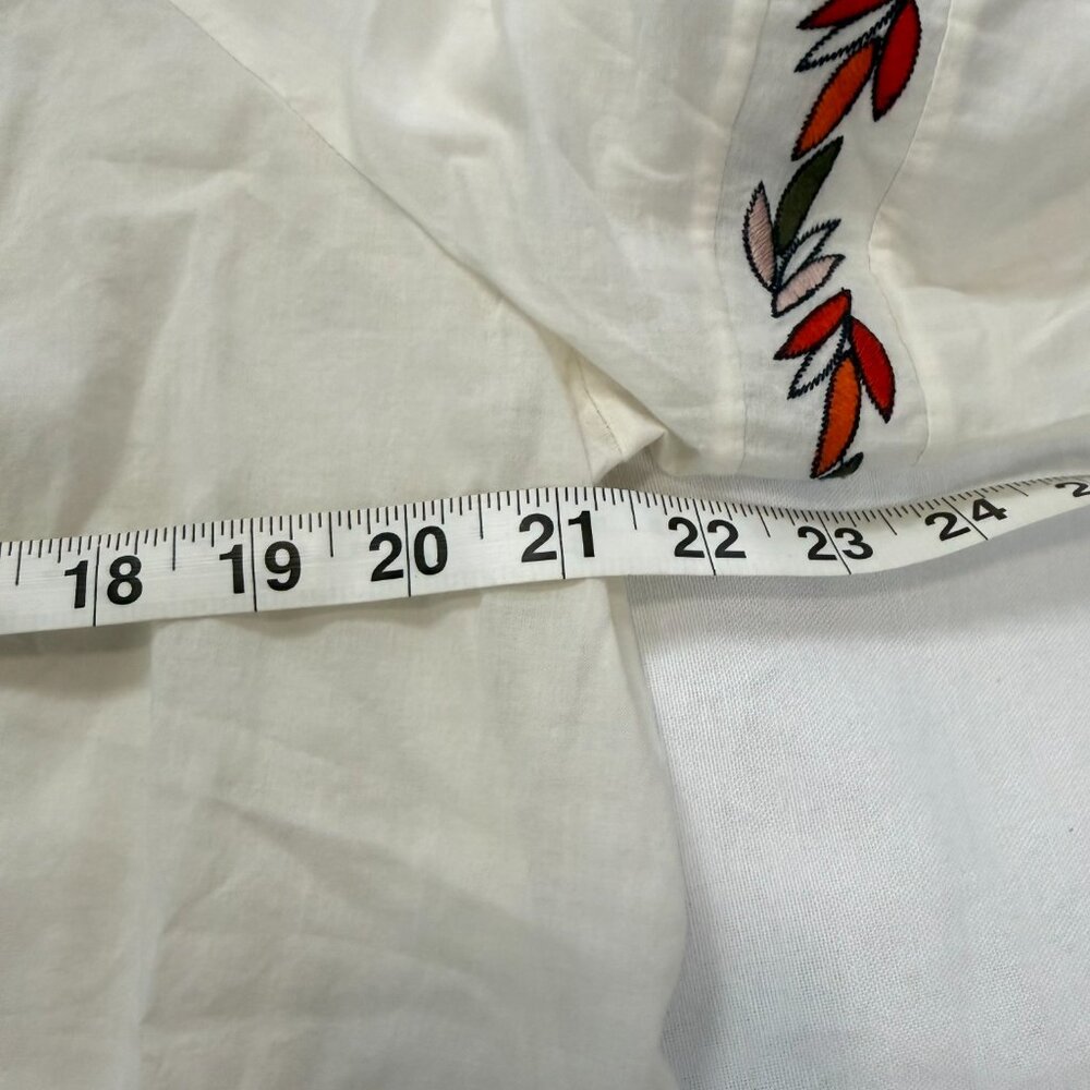 Tory Burch Embroidered Floral Tassel Tie Peasant Blouse Ivory Cotton Size 14 - Picture 4 of 8